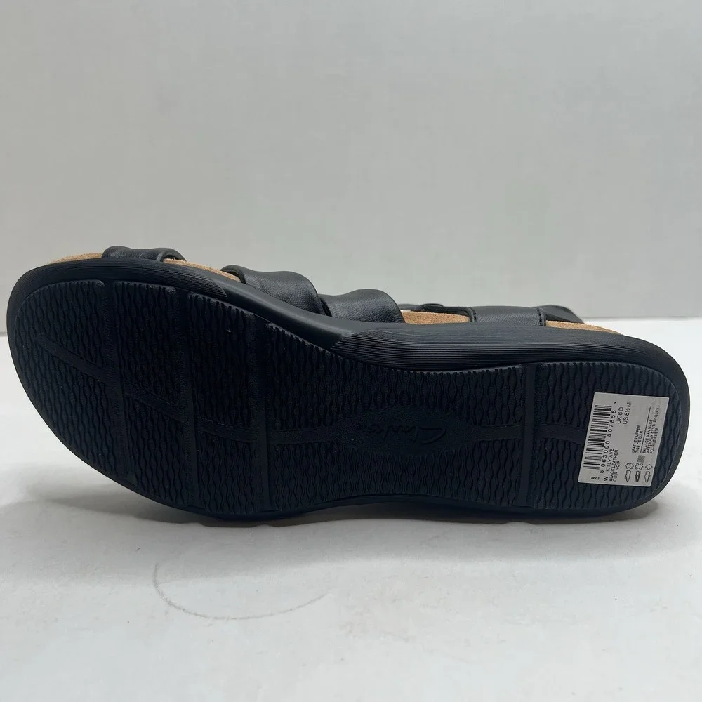 Clarks Artisan Kitly Ave Women's 8.5 M Black Leather Comfort Strappy Sandals NIB